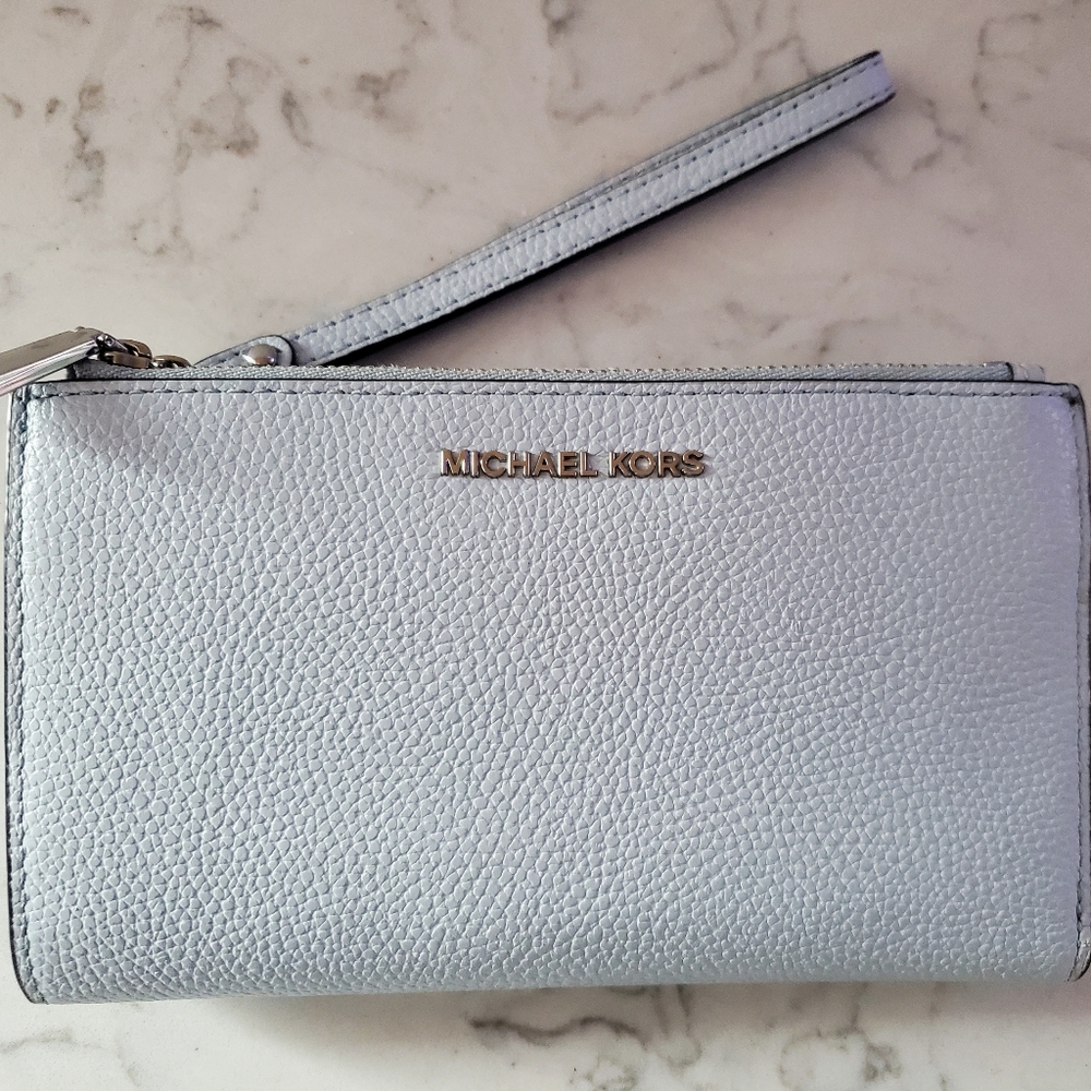 MICHAEL Michael Kors Baby Blue Double Zip Leather Phone Wristlet